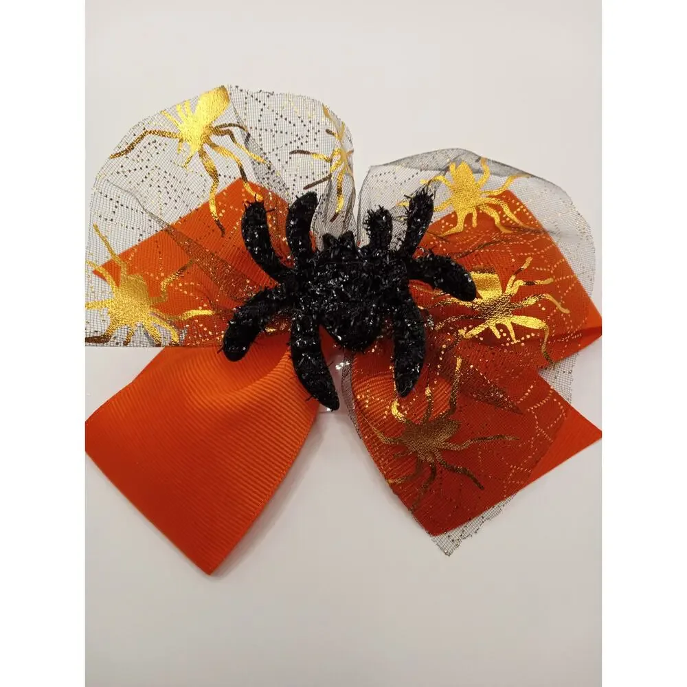 Set of 2 Halloween Bows - Black with Pumpkin & Orange with Spider 1103